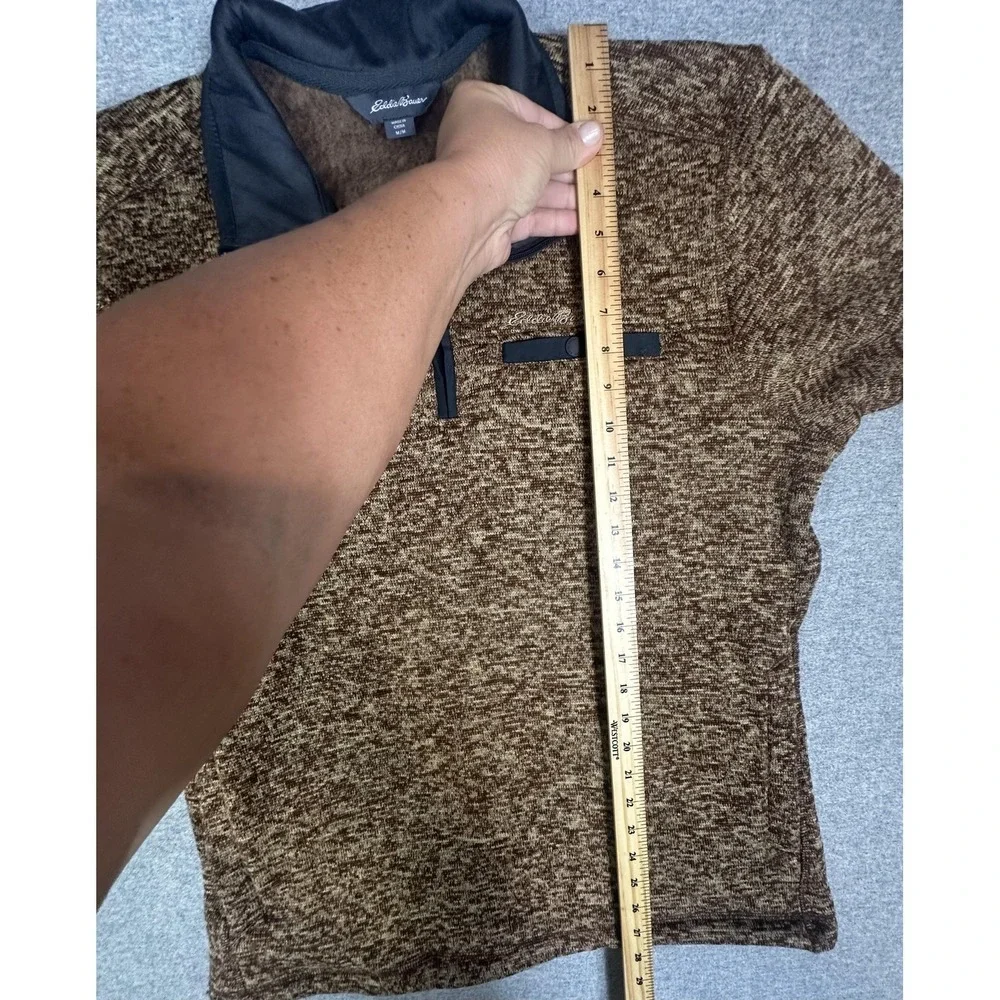 Eddie Bauer Sweater Mens Medium Brown Quarter Zip Fleece Pullover Pockets Sherpa